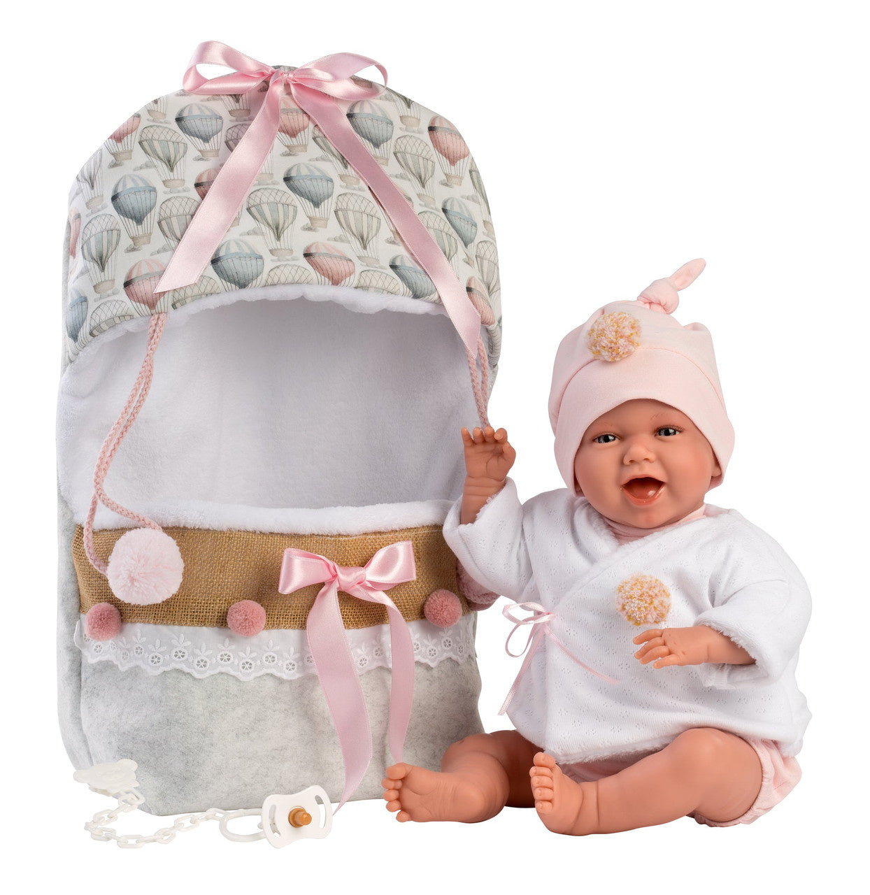 Llorens pop 42 cm – babymeisje speelgoedpop –lachende pop met slaapzak