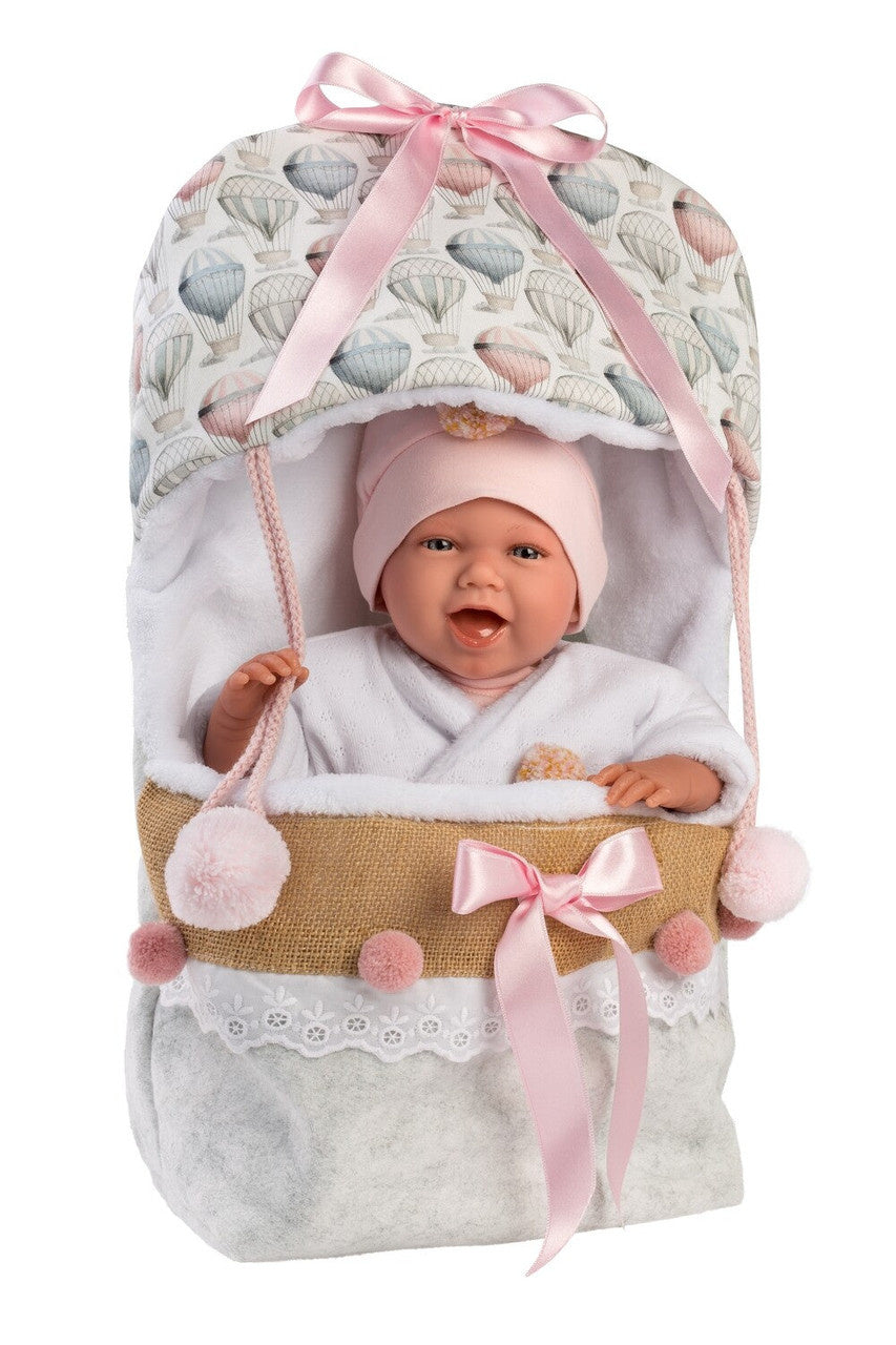 Llorens pop 42 cm – babymeisje speelgoedpop –lachende pop met slaapzak